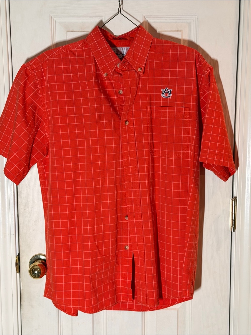 Orange Plaid Short-Sleeve Button-Down Shirt